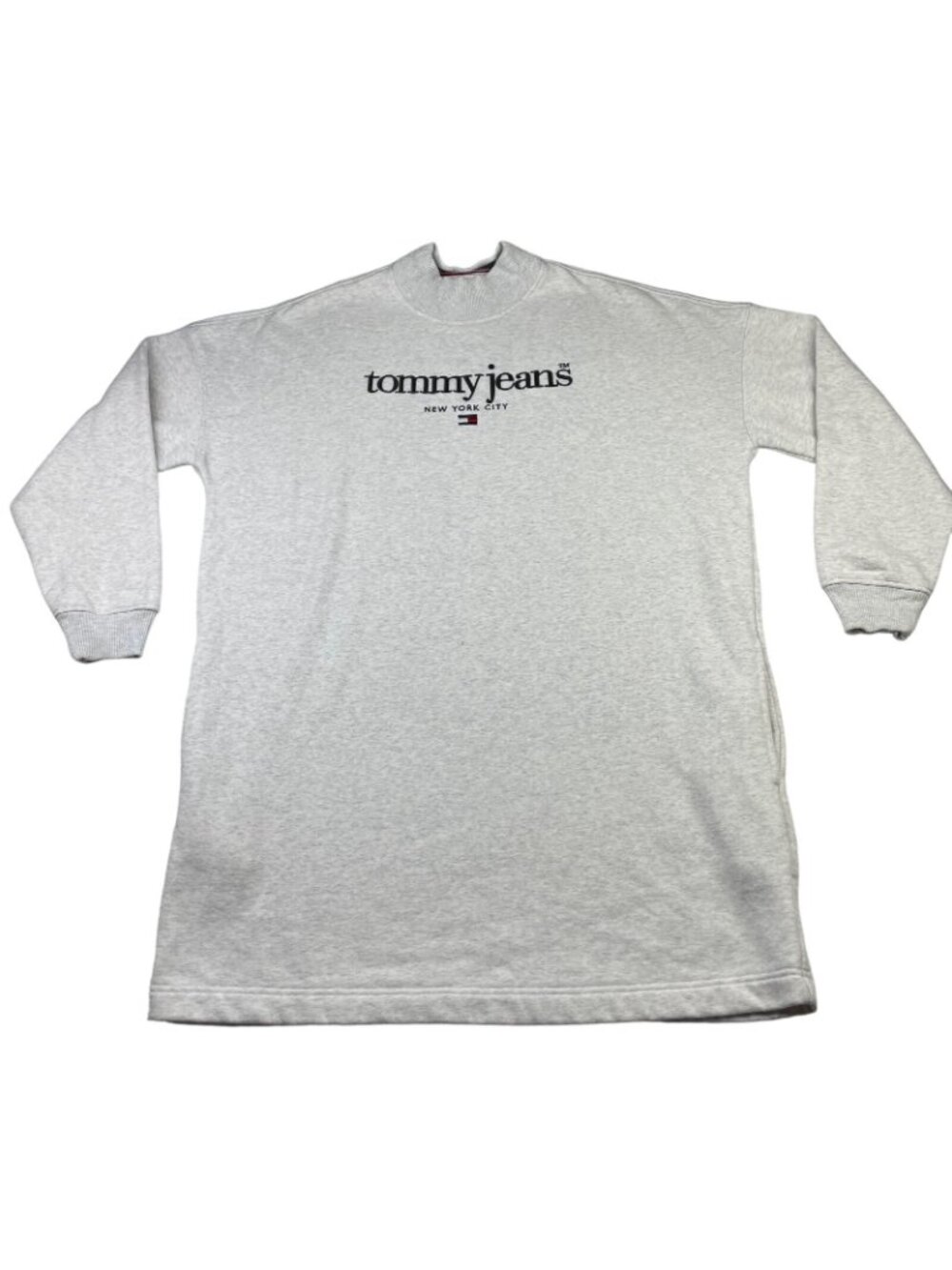 VTG Tommy Jeans Women's Mock Neck Sweatshirt Dress Light Heather Gray • Large - Picture 2 of 8